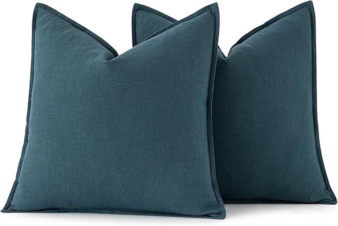 MIULEE Decorative Linen Pillow Covers 20x20 Inch Blue ​Boho Farmhouse​ ​Neutral - Image 6