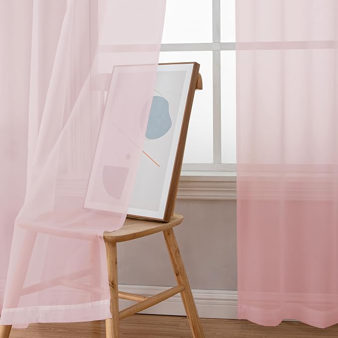 Simplebrand Blush Red Sheer Curtains 90 Inches Long 2 Panels, Light Filtering - Image 3