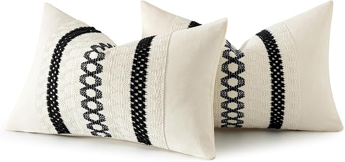 MIULEE Set of 2 Black Boho Decorative Lumbar Pillow Covers 12x20 Inch Farmhouse - Image 8