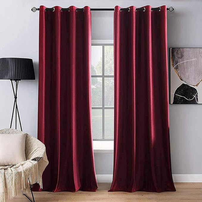 MIULEE Christmas Burgundy Velvet Curtains Solid Soft Red Blackout Curtains by MIULEE
