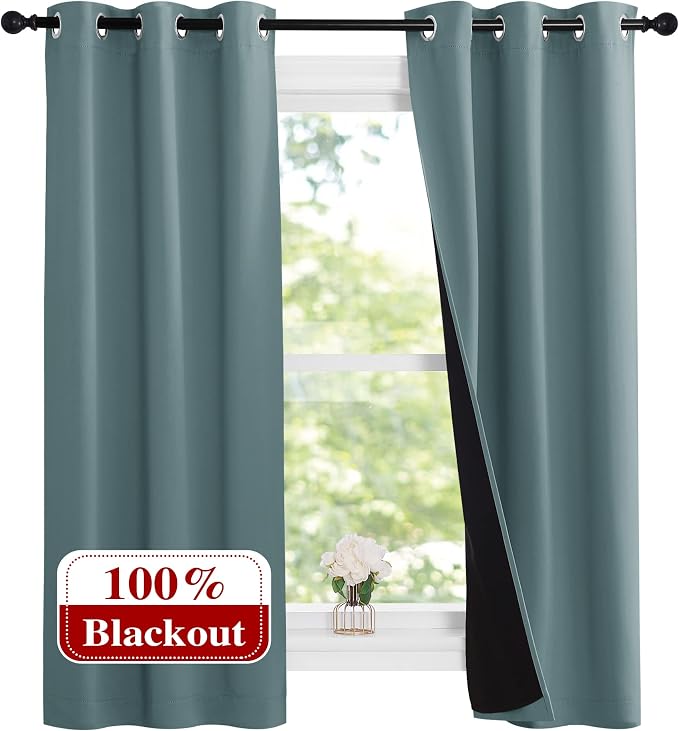 NICETOWN Aqua 100% Blackout Lined Curtains, 2 Thick Layers Narrow Wide Window by NICETOWN