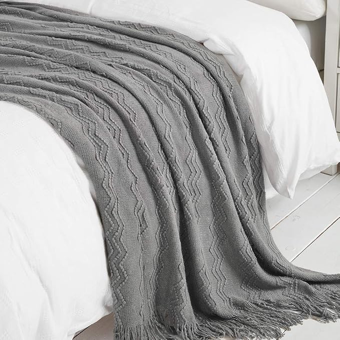 BOURINA Throw Blanket Textured Solid Soft Sofa Throw Couch Cover Knitted - Image 6