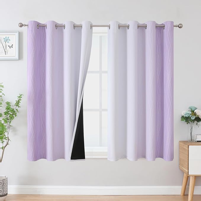 Estelar Textiler Lilac and Greyish White Blackout Curtains 45 Inch Length by ESTELARTEXTILER