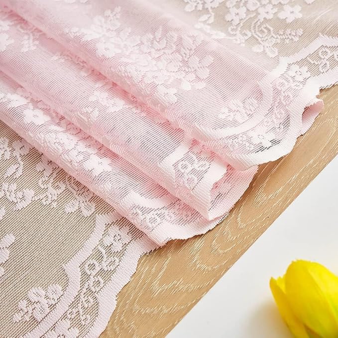 YJ YANJUN Vintage Lace Curtains 90 Inches Long-Victorian Floral Pattern Light - Image 6