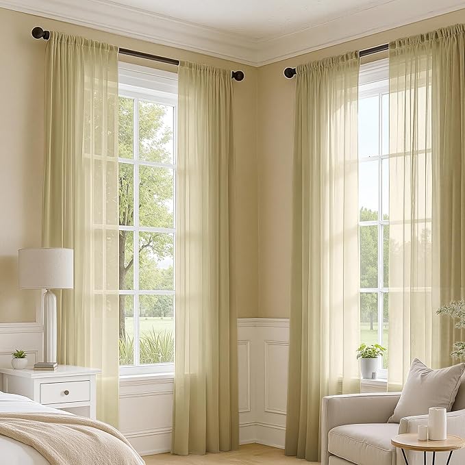 MIULEE Gold Sheer Curtains 90 Inches Long 4 Panels 42 x 90 Inches | Light - Image 2