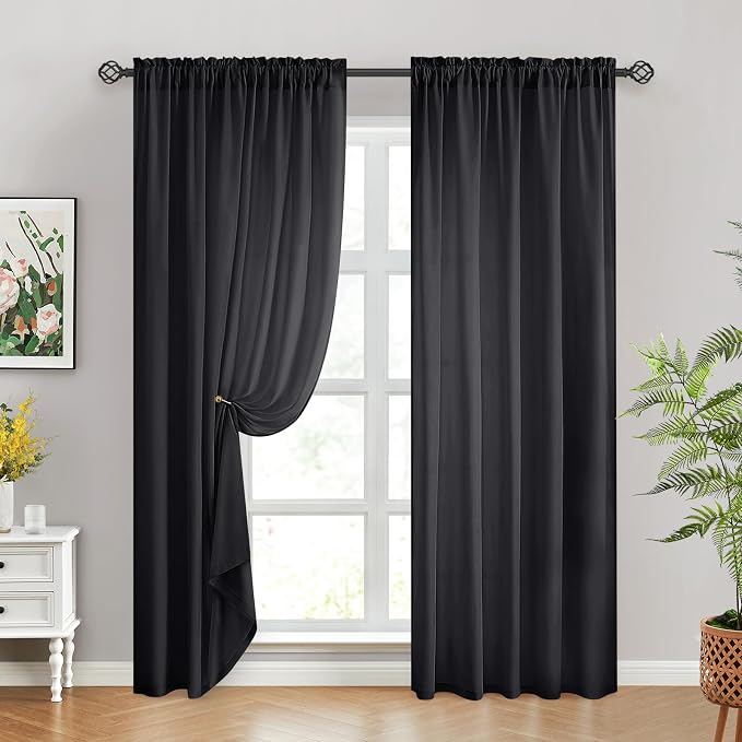 HOMEIDEAS Halloween Non-See-Through Black Privacy Sheer Curtains, 52 X 84 - Image 2