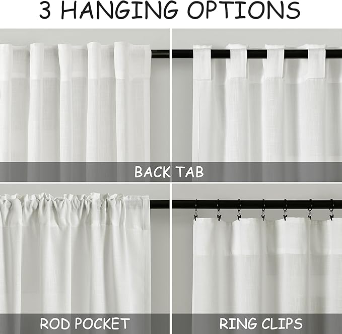 Nanspring Ivory Linen Curtains 84 Inch Length 2 Panels Set - Image 3
