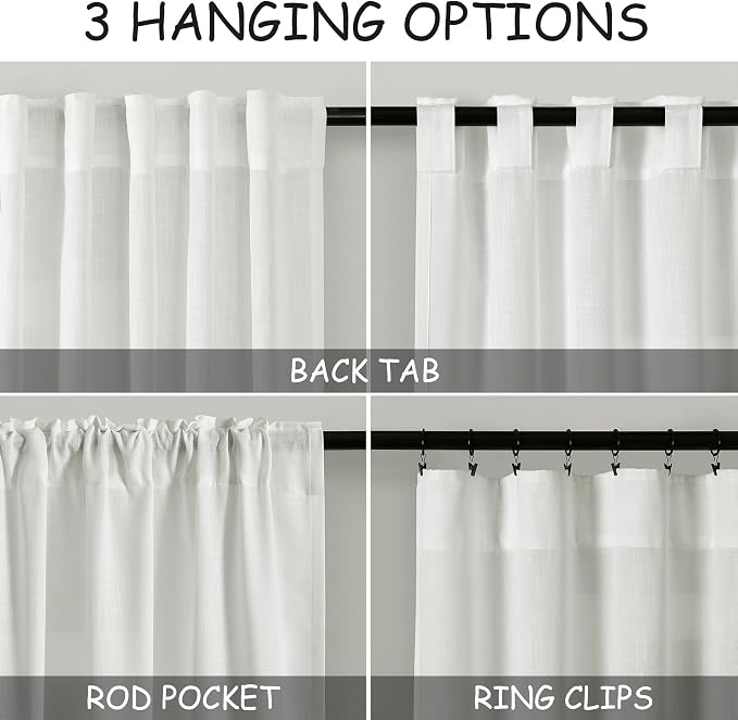 Nanspring Ivory Linen Curtains 92 Inch Length 2 Panels Set - Image 3