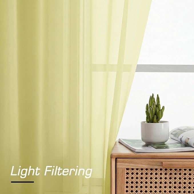 Simplebrand Light Yellow Sheer Curtains 84 Inches Long, Light Filtering Rod - Image 2