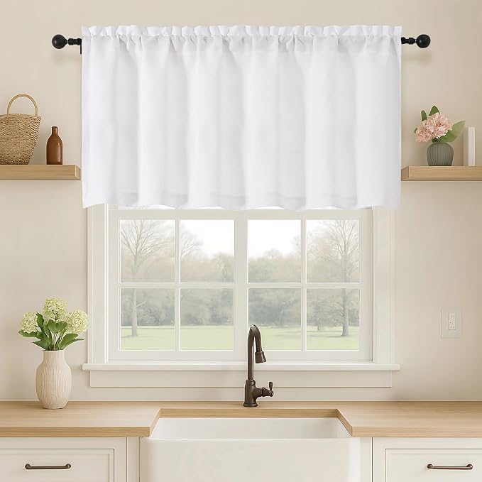 OVZME White Valance for Windows, Light Filtering Thick Textured Small Cafe by OVZME