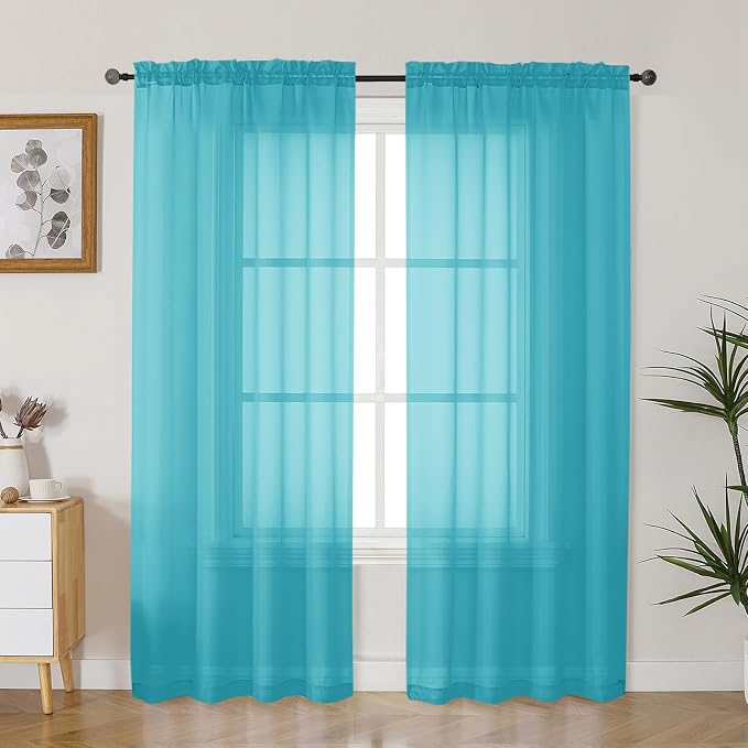 Gwine Turquoise Sheer Curtains 72 Inches Long 2 Panels Set by Gwine