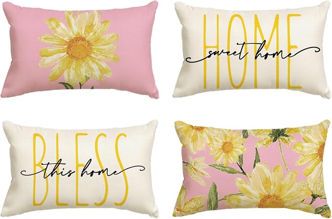 AVOIN colorlife Home Sweet Home Spring Summer Flowers Pink Throw Pillow Covers by AVOINcolorlife