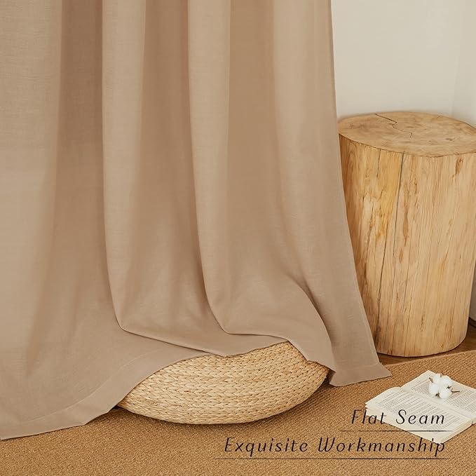 NICETOWN Linen Flax Semi Sheer Curtains 92" Length, Grommet Window Treatments - Image 7