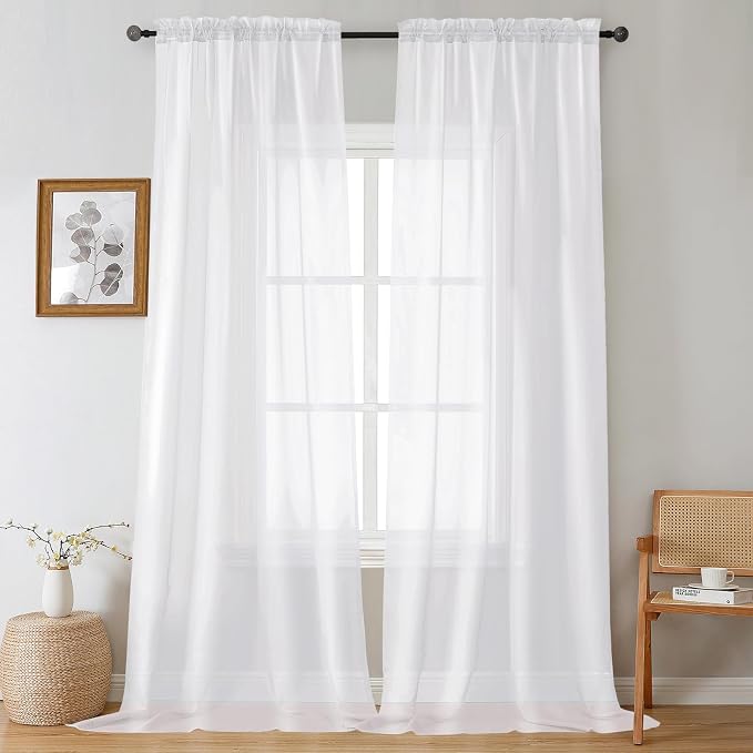 Gwine Extra Long White Sheer Curtains 120 Inches Long 2 Panels Set, Voile Light by Gwine