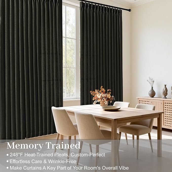 IVAPUPU Pinch Pleated Curtains 90 Inches Long, Light Filtering Thick Linen - Image 4