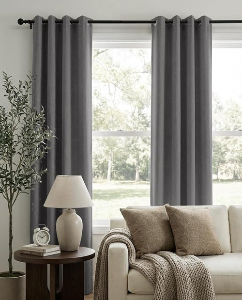 100% Blackout Linen Textured Curtains 63 Inch Long, Dark Gray | 100% Blackout - Image 2