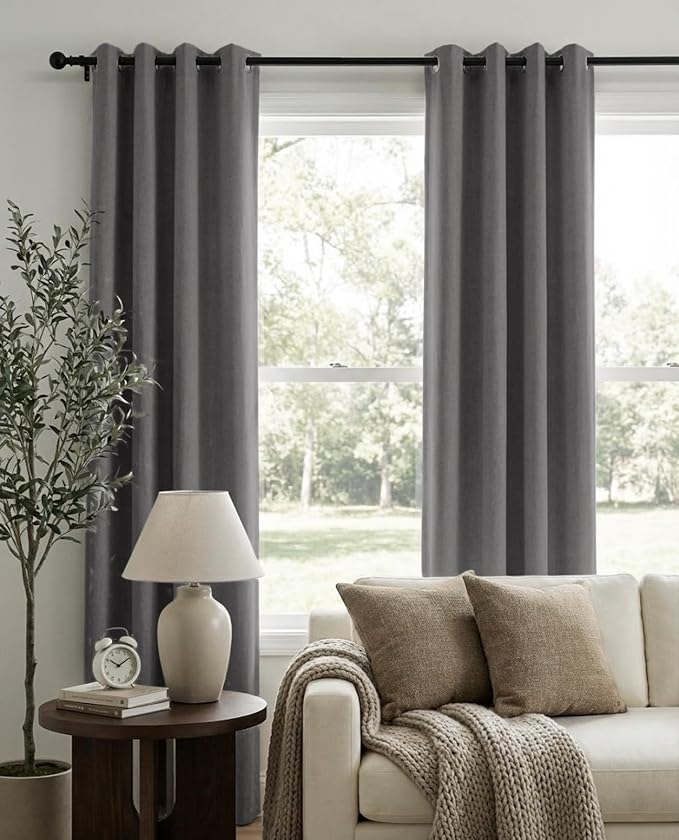 100% Blackout Shield Curtains, Dark Gray, 2 Panels, Grommet Top, Thermal - Image 2