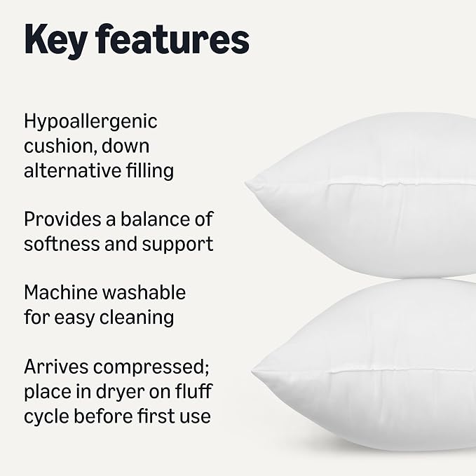 Amazon Basics Square Hypoallergenic Pillow Insert, Sofa Bed Couch Decorative - Image 2