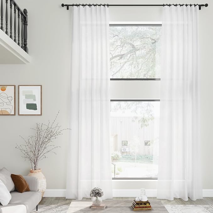 Nanspring White Linen Curtains for Living Room Extra Long Back Tab Curtains 125 - Image 2