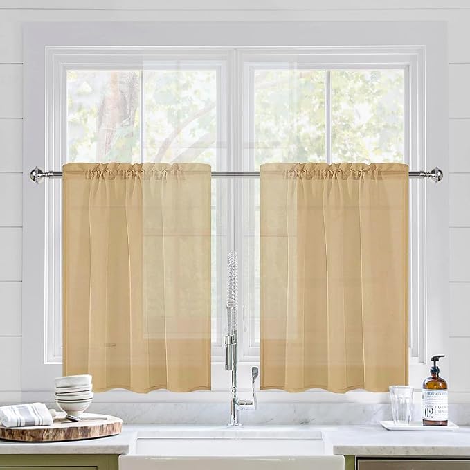 DWCN Taupe Sheer Curtains for Kitchen Windows by DWCN