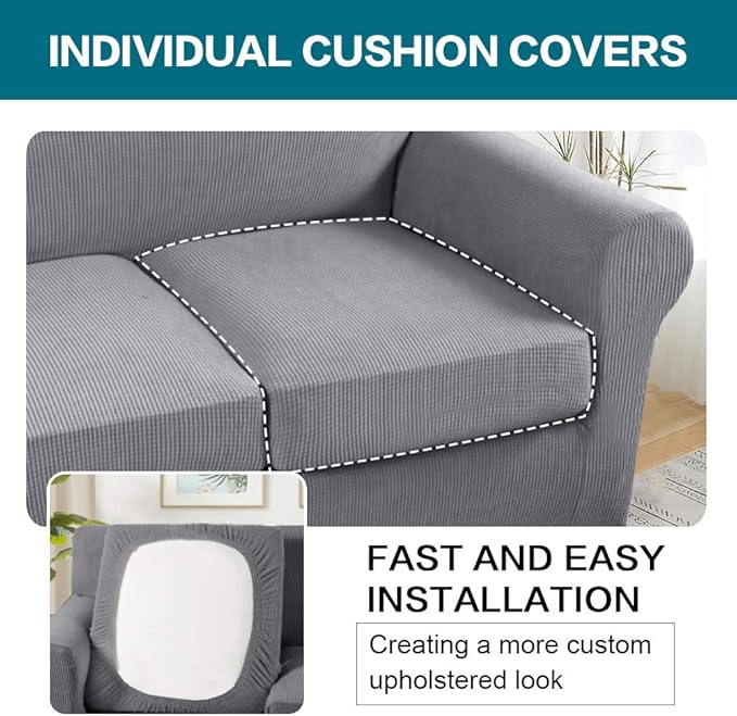 Turquoize 3 Piece Sofa Covers for 2 Cushion Couch Sofa Slipcover Soft Couch - Image 5
