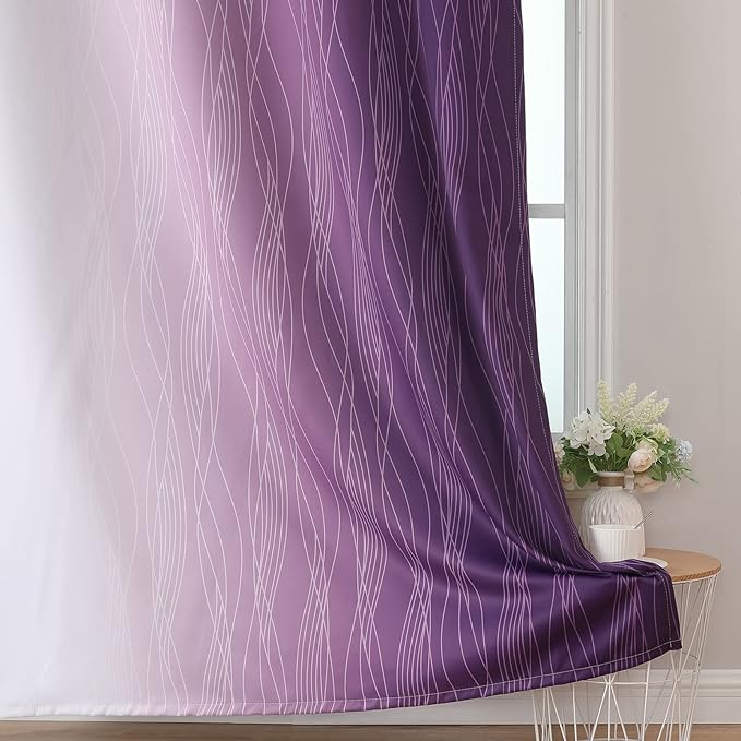 Estelar Textiler Purple and Greyish White Blackout Curtains 45 Inch Length - Image 6