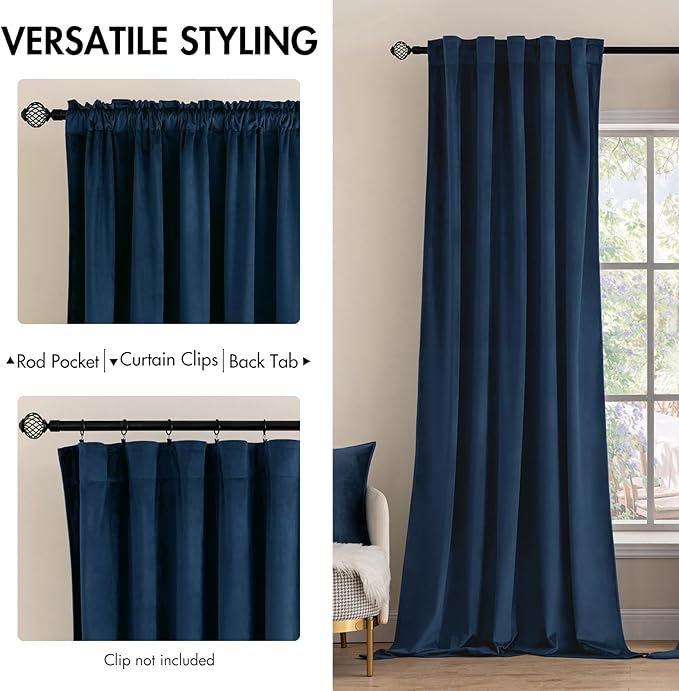 MIULEE Navy Blue Velvet Curtains 96 inches - Image 2