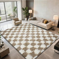 Checkered Area Rugs for Bedroom 5x8, Fluffy Beige and White Checkered Rug Fuzzy by Boshengya