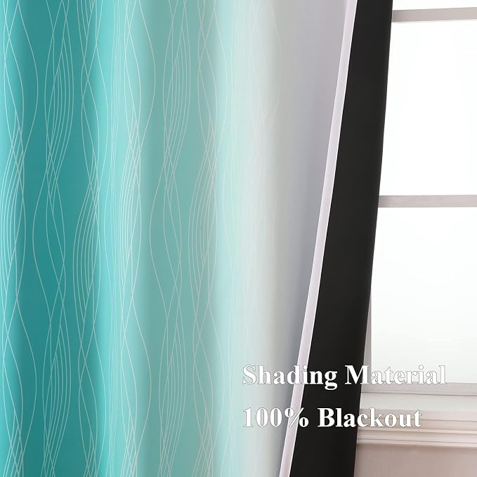 Estelar Textiler Full Room Darkening Greyish White and Teal Blackout Curtains - Image 5