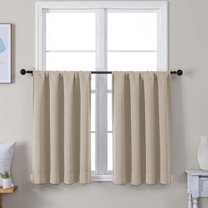 Simplebrand Ava Biscotti Beige Short 36 Inches Blackout Curtain 2 Panels Set by Simplebrand