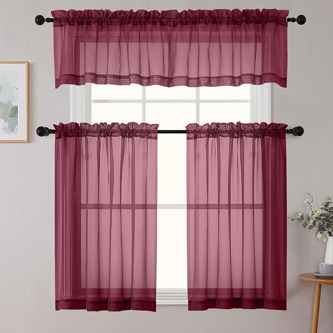 Cafe Curtains 36 Inch Length Tier 2 Pieces, Modern Soft Airy Sheer Kitchen - Image 7