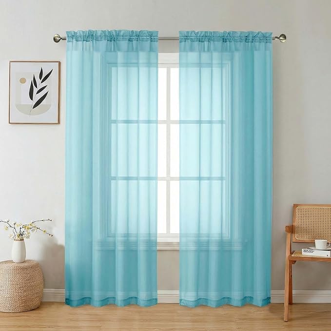 Aiyufeng Aqua Sheer Curtains 72 Inch Length 2 Panels Set, Light Filtering Airy by Aiyufeng