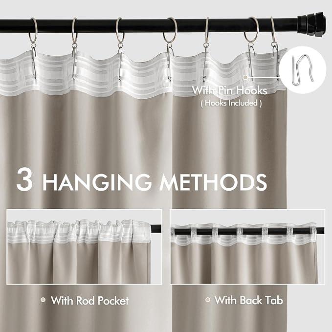 MIULEE Natural Back Tab Blackout Curtains 90 Inches Long 2 Panels Set - Image 3