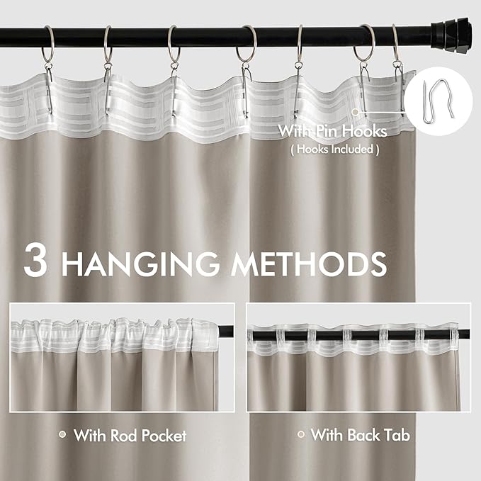 MIULEE Natural Back Tab Blackout Curtains 63 Inch Length 2 Panels Set - Image 3