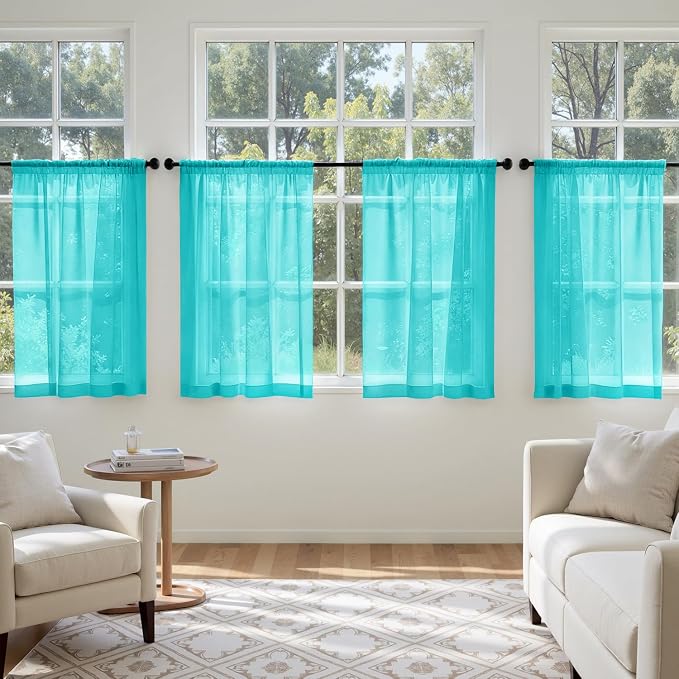 MIULEE Turquoise Sheer Curtains 63 Inches Long, 4 Panels Set, Light Filtering - Image 4