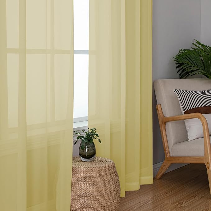 Chyhomenyc Mustard Yellow Sheer Curtains 78 Inches Long - Image 2