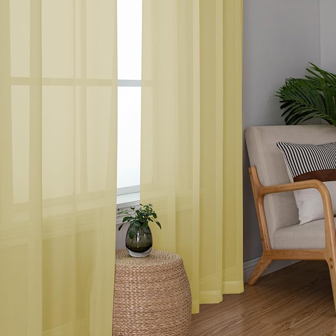 Chyhomenyc Mustard Yellow Sheer Curtains 96 inches Long 2 Panels, Light - Image 3