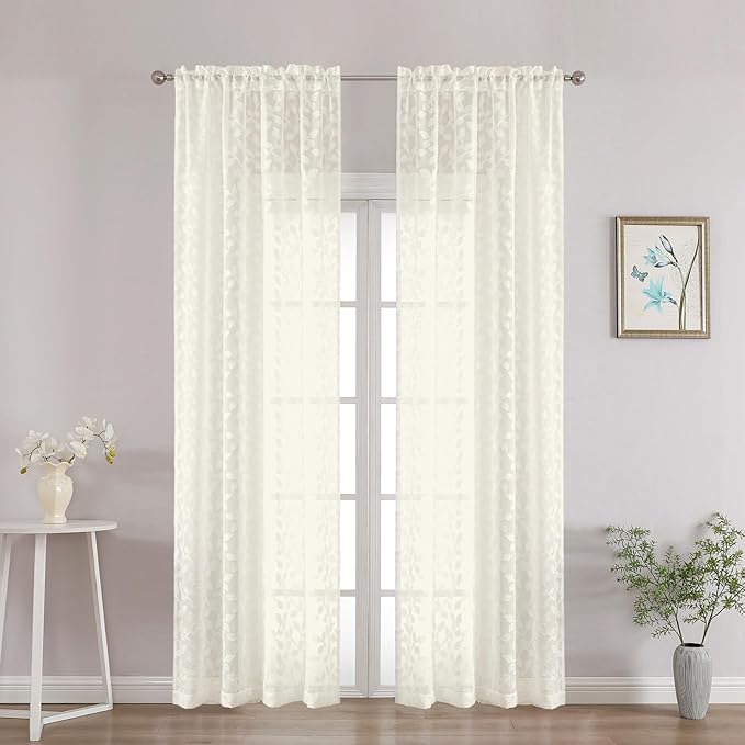 Chyhomenyc Ivory Sheer Curtains 90 Inch Length 2 Panels Set, Light Filtering by Chyhomenyc