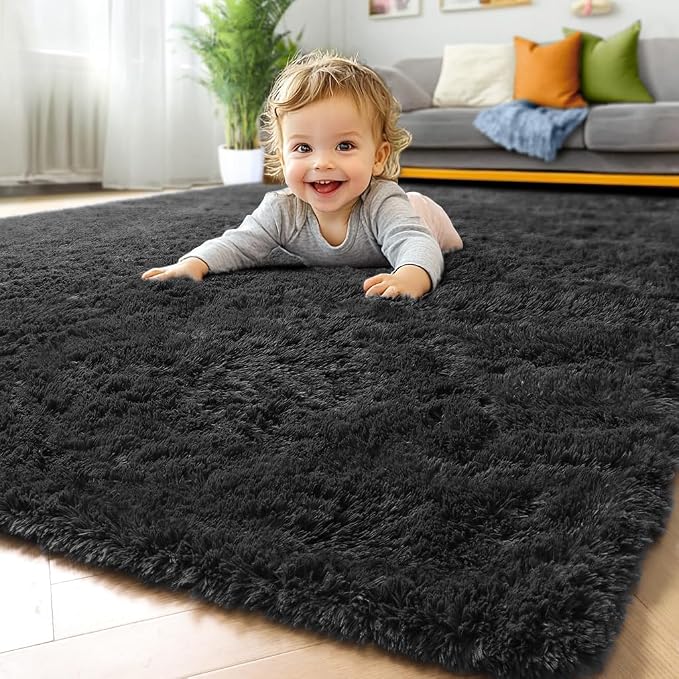 ONASAR Black Rugs for Bedroom, 3x5 Fluffy Bedside Small Area Rug, Soft Plush - Image 7