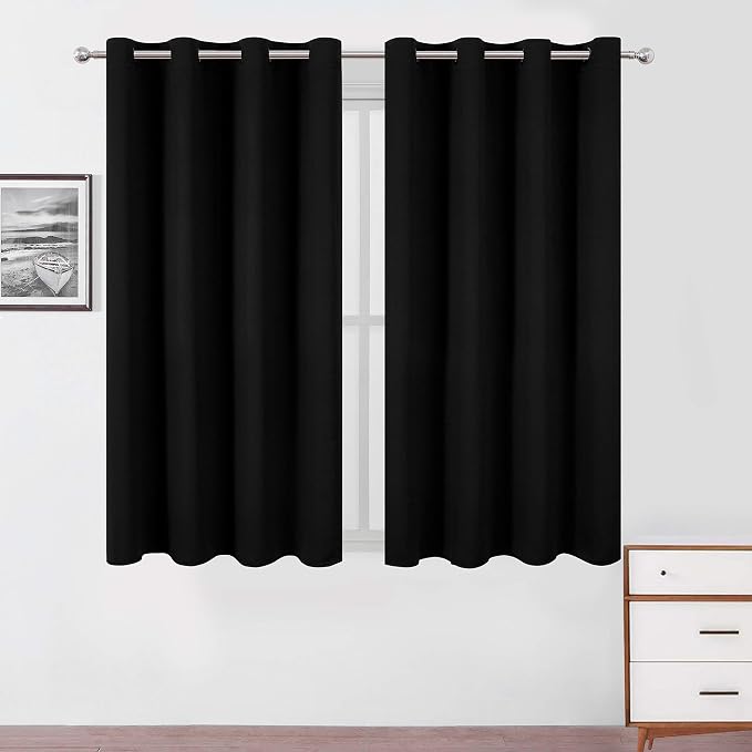 LEMOMO Black Blackout Curtains 52 x 63 Inch Length/Set of 2 Curtain by Lemomo
