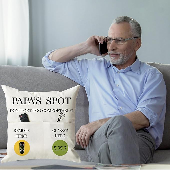 ONFAON Papa Gifts Throw Pillow Case, Papa's Spot Throw Pillow Covers 18 x 18 - Image 2