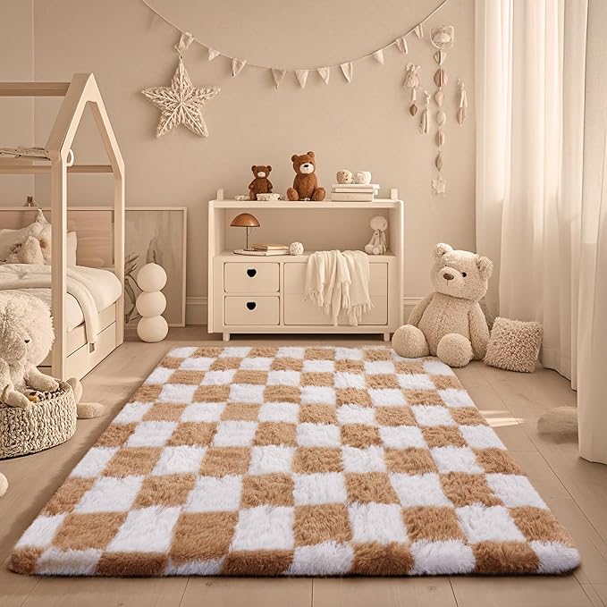 Ophanie Checkered Beige & White Rug - Image 3