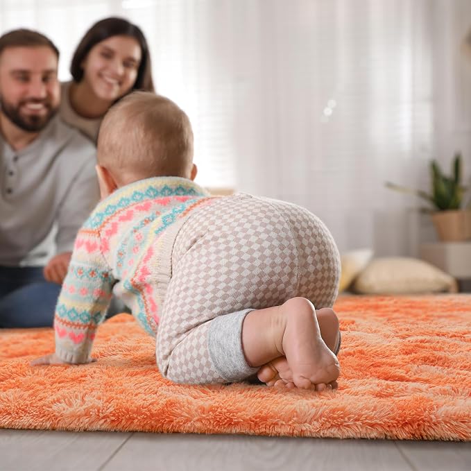 Goideal Fluffy Rug for Bedroom Living Room, 4x6 Orange Area Rugs, Faux Fur Shag - Image 5