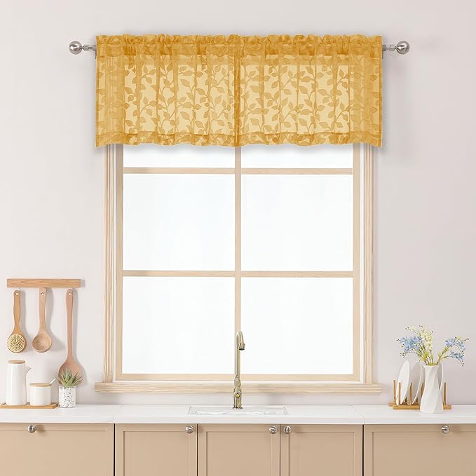 Chyhomenyc Gold Sheer Valances for Windows 14 Inch Length 2 Pcs, Light by Chyhomenyc