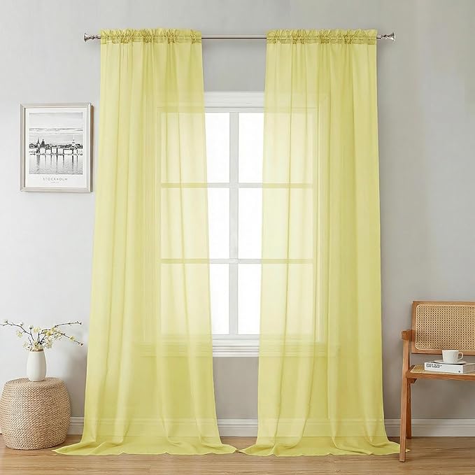 Lecloud Goose Yellow Sheer Curtains 96 Inches Long 2 Panels, Rod Pocket Light by Lecloud