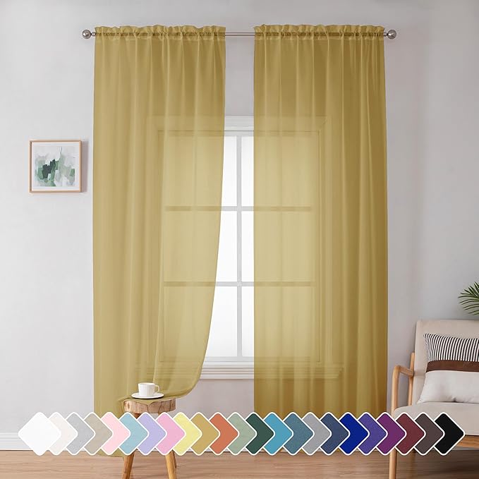 Simplebrand Gold Sheer Curtains 72 Inches Long 2 Panels by Simplebrand