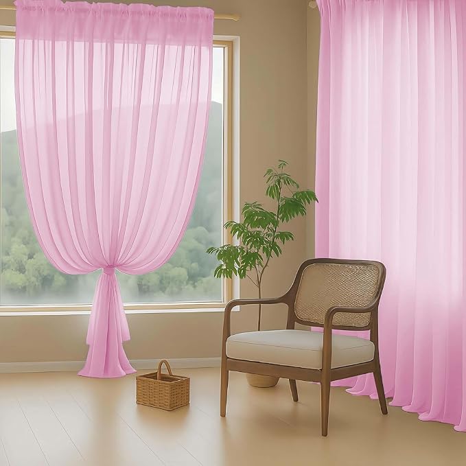 Light Pink Sheer Curtains 84 Inches Long 2 Panels, Elegant Airy Transparent - Image 8