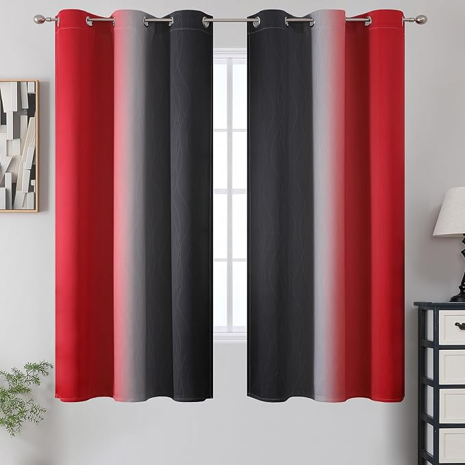 Estelar Textiler Ombre Red and Black Curtains 63 Inch Length 2 Panels, 100% - Image 2