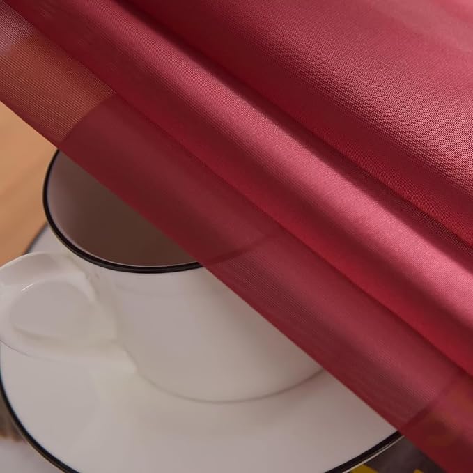 SpaceDresser Burgundy Sheer Curtains 4 Panels Rod Pocket Semi-Sheer Curtain 108 - Image 7