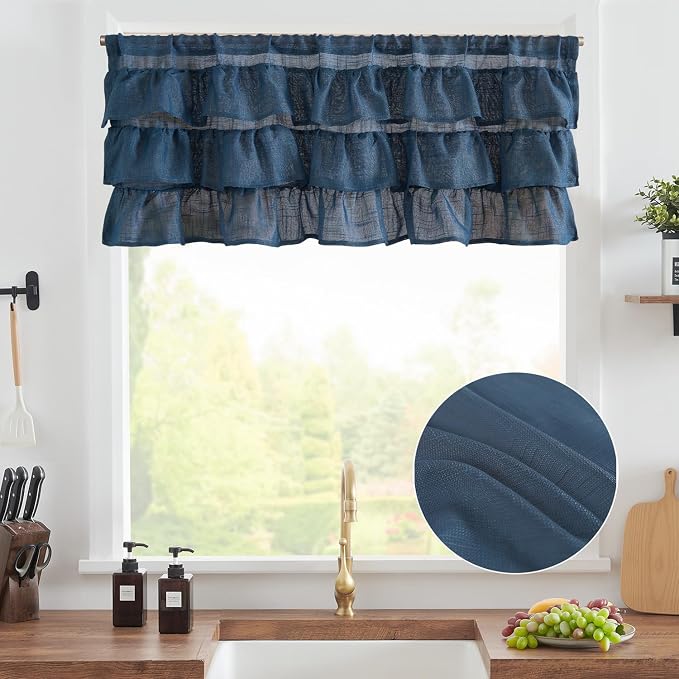 jinchan Ruffled Valance Curtain Slubbed Crossed Kitchen Valance Vintage - Image 2